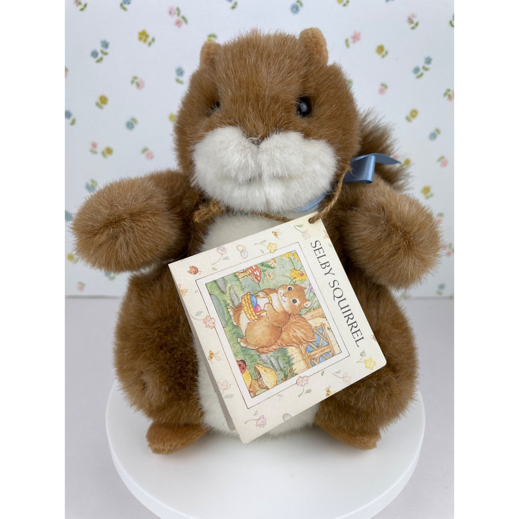 Hallmark Plush Selby Squirrel Stuffed Animal Soft Toy Brown with Blue Ribbon and Original Tag