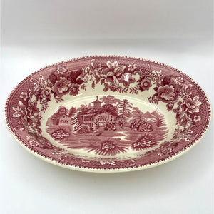 Vintage Thos Hughes and Son Avon Cottage Red and White Oval Serving bowl, made in England