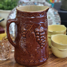 Load image into Gallery viewer, Vintage Star Stoneware Brown Salt Glaze Pitcher with Grape Motif, North Star Milk Jug