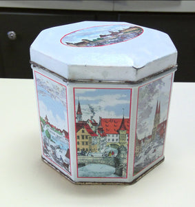 Vintage German Gingerbread Tin Nurnberger Schumann Octagonal Lidded Box