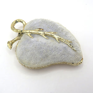 Vtg Velvet Heart Hat Pin Cushion Gold Trim Vanity Decor Romantic Boudoir Display