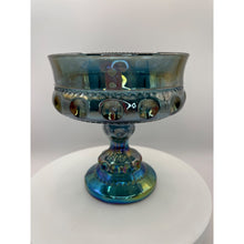 Load image into Gallery viewer, Indiana Glass King&#39;s Crown Blue Iridescent Compote Bowl, Thumbprint Carnival Glass Candy Dish