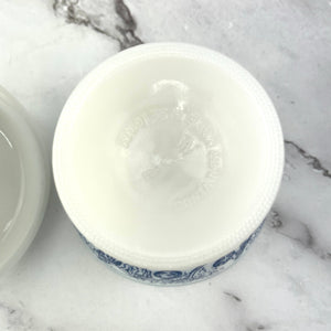 Vntg Chinoiserie Milk Glass Candy Dish Lidded Blue and White Asian Trinket Dish