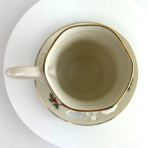 Partylite Teacup and Saucer Sets - Set of 2 Holiday P7257 Holly Leaf Tea Light Holders Cup and Saucer