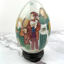 Load image into Gallery viewer, Hand Blown Glass Egg with Stand 1991 SMC in Box Religious Design Li Bien Painted
