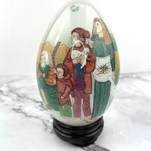 Hand Blown Glass Egg with Stand 1991 SMC in Box Religious Design Li Bien Painted