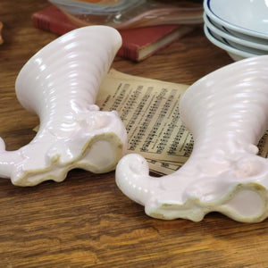 Cornucopia Ceramic Vase/Planter Pink and White set of 2
