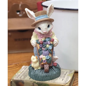 Windsor Collection Easter Bunny with Flower Cart, Ceramic Gentleman Bunny Figurine