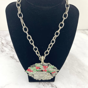 Holiday Statement Necklace Silver Spoon Art Jewelry Christmas Accessory