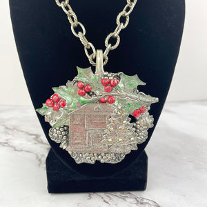 Holiday Statement Necklace Silver Spoon Art Jewelry Christmas Accessory