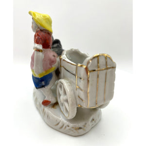 Vintage Mid Century Decorative Toothpick Holder, Lady with Donkey Cart