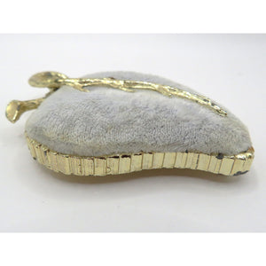 Vtg Velvet Heart Hat Pin Cushion Gold Trim Vanity Decor Romantic Boudoir Display