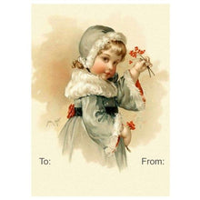 Load image into Gallery viewer, Retro Gift Tag Stickers, Vintage Inspired Little Girl Christmas Gift To and From Stickers