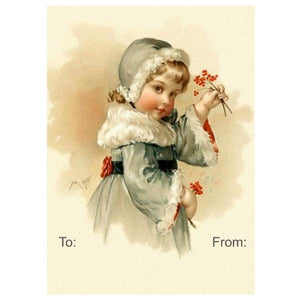 Retro Gift Tag Stickers, Vintage Inspired Little Girl Christmas Gift To and From Stickers