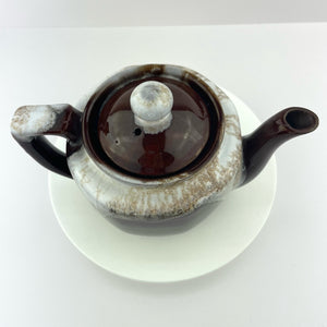 Vtg Brown Drip Glaze Japan Teapot Single Serve Espresso Redware Cottage Pottery