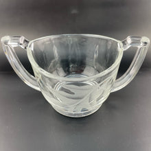 Load image into Gallery viewer, Vintage Oak Leaf Etched Glass Sugar Dish Trophy Handled Leaf and Acorns Sugar