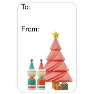 Retro Gift Tag Stickers, Retro Style Santa Village Christmas Gift To and From Stickers
