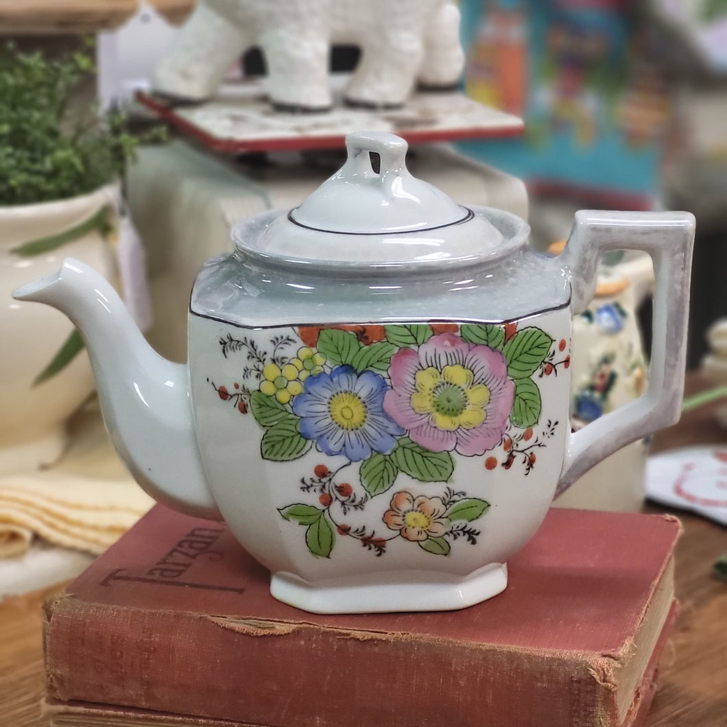 Vintage Mid-Century Lusterware Floral Teapot Made in Japan