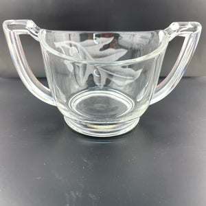Vintage Oak Leaf Etched Glass Sugar Dish Trophy Handled Leaf and Acorns Sugar