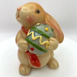 Vintage Ceramic Bunny with Easter Egg, Hand Painted Easter Decoration