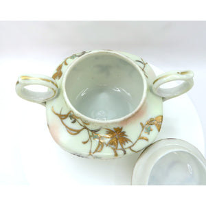 Vintage Nippon Style Moriage Creamer & Sugar Bowl Set Hand Painted Gold Floral
