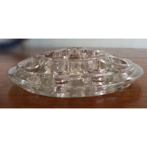 Vintage Floral Frog, Large Clear Glass 16 Hole Pin Frog, Flower Arrangement Holder