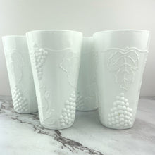 Load image into Gallery viewer, Indiana Glass Colony Harvest Milk Glass Grape and Leaf Tumblers 12oz Set of 4