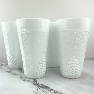 Indiana Glass Colony Harvest Milk Glass Grape and Leaf Tumblers 12oz Set of 4