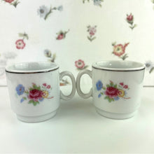 Load image into Gallery viewer, Vintage Tabletops Unlimited Set of 2 - Flat Bottom Floral Demitasse Cups, Vintage Espresso Mugs