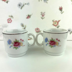 Vintage Tabletops Unlimited Set of 2 - Flat Bottom Floral Demitasse Cups, Vintage Espresso Mugs