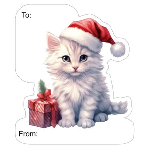 Christmas Kitten Gift Tag Stickers, Vintage Inspired Christmas Gift To and From Stickers
