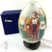 Load image into Gallery viewer, Hand Blown Glass Egg with Stand 1991 SMC in Box Religious Design Li Bien Painted