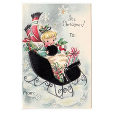 Load image into Gallery viewer, Retro Gift Tag Stickers, Vintage Inspired Little Girl Christmas Gift To and From Stickers