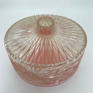 Vintage Celebrity Inc. Pink Crystal Cut Acrylic Round Powder Box