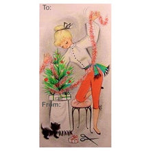 Load image into Gallery viewer, Retro Gift Tag Stickers, Vintage Inspired Girl Christmas Gift To and From Stickers