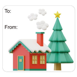 Retro Gift Tag Stickers, Retro Style Santa Village Christmas Gift To and From Stickers