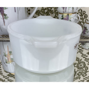 Dynaware Ovenproof Mini Casserole Dish with Brown Daisies, Small Pyr-o-rey White Floral Handled Gratin Dish, Vintage Soup Bowl