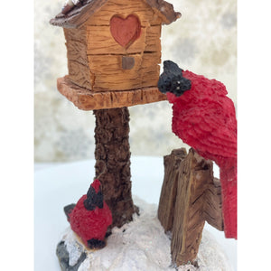 Winter Birdhouse Figurine with Cardinals - Polystone Christmas Decoration, Holiday Decor