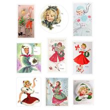 Load image into Gallery viewer, Retro Gift Tag Stickers, Vintage Inspired Girl Christmas Gift To and From Stickers