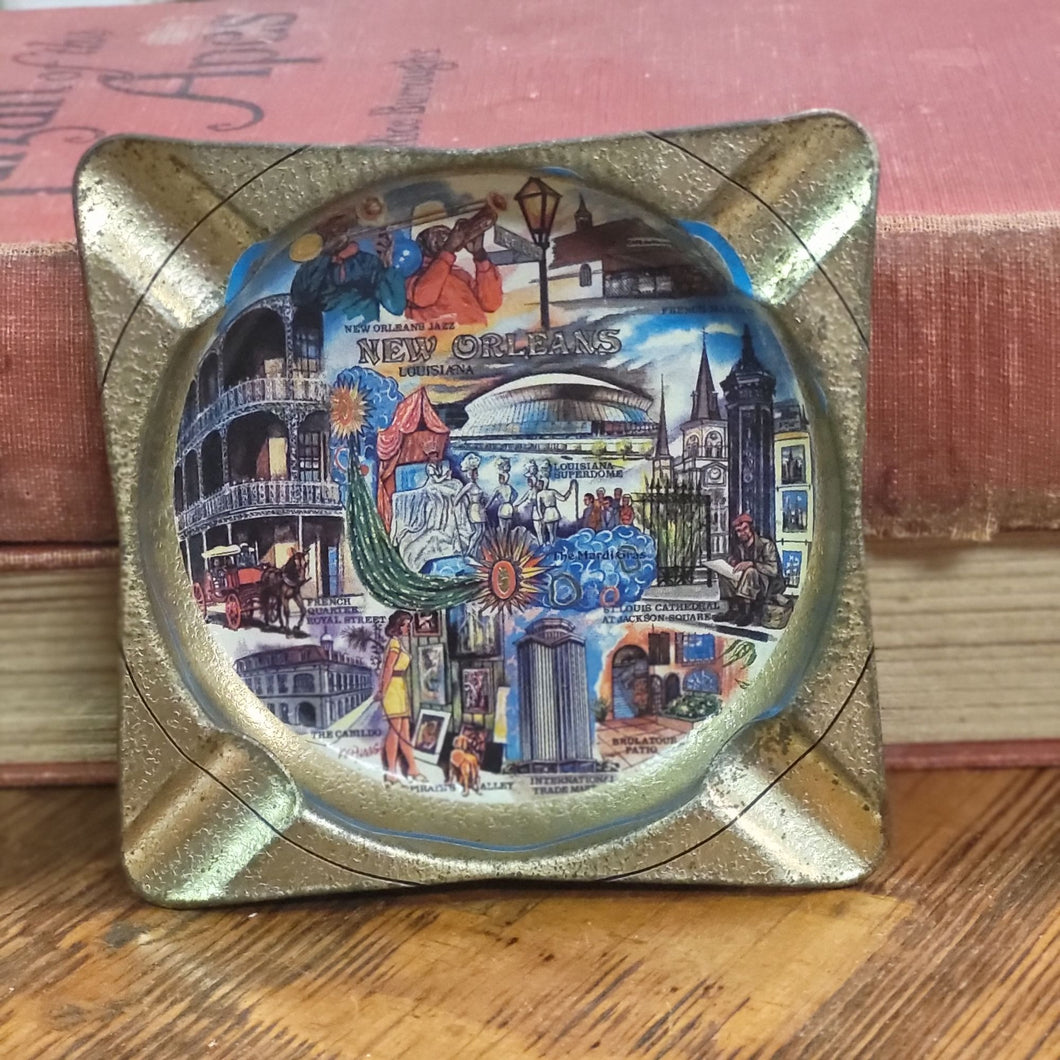 Vintage New Orleans Souvenir Tin Ashtray, Artist Ken Haag