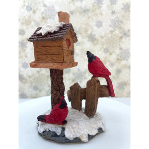 Winter Birdhouse Figurine with Cardinals - Polystone Christmas Decoration, Holiday Decor