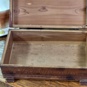 Vintage Wooden Jewelry Box, Carved Hinged Cedar Jewelry Box
