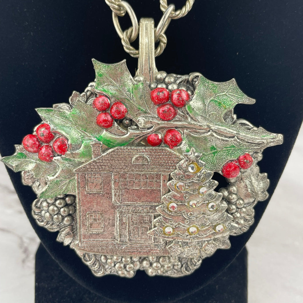 Holiday Statement Necklace Silver Spoon Art Jewelry Christmas Accessory
