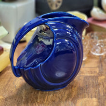 Load image into Gallery viewer, Vintage Hall Pottery Art Deco Style Disc Pitcher in Cobalt Blue, Drink Jug with Ice Guard