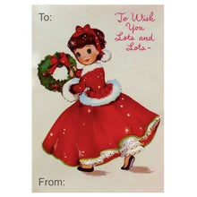 Load image into Gallery viewer, Retro Gift Tag Stickers, Vintage Inspired Little Girl Christmas Gift To and From Stickers
