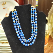 Load image into Gallery viewer, Vintage Triple Strand Moonglow Necklace - Elegant Retro Pearlescent Beaded Statement Jewelry