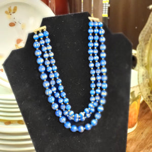 Vintage Triple Strand Moonglow Necklace - Elegant Retro Pearlescent Beaded Statement Jewelry