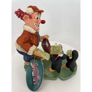 Vintage Slapstix Hand Painted Clown Figurine by Cast Art, Cold Call Clown Selling Ice to Penquins
