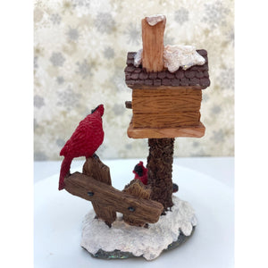 Winter Birdhouse Figurine with Cardinals - Polystone Christmas Decoration, Holiday Decor