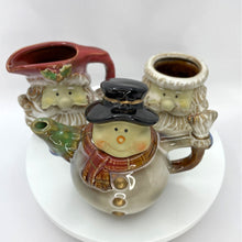 Load image into Gallery viewer, Small Glazed Pottery Snowman Teapot with Santa Cream and Sugar